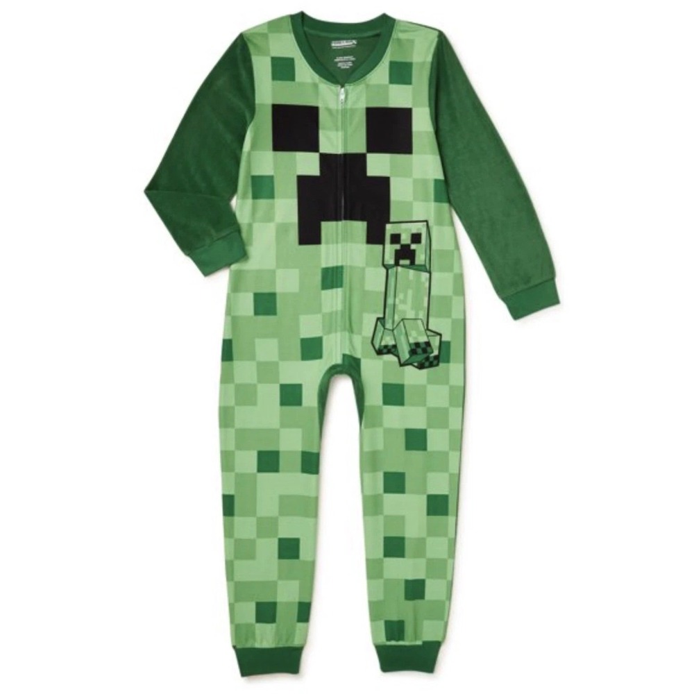 Minecraft‎ Creeper Pajamas Boys Size 8 Green New One Piece Union Suit NWT